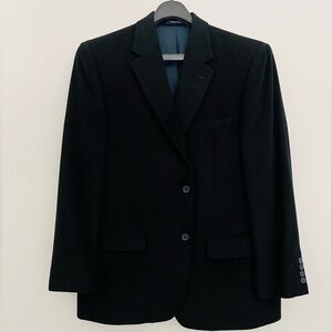 Black Two-button Wool Cashmere Silk Blend Blazer Jacket For Men 40S